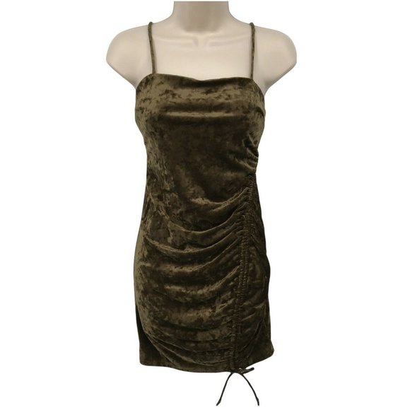 Wild Fable Womens Sleeveless Velvet Ruched Olive Green Bodycon Dress Choose Size - Picture 2 of 11